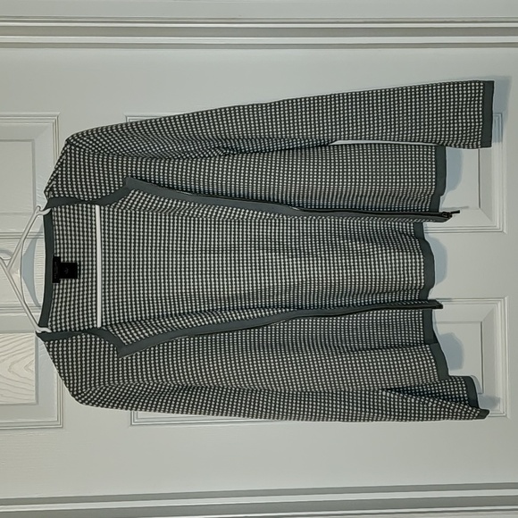 ANN Taylor Factory Teal and White Zippered Cardigan, Size Large - Picture 5 of 5